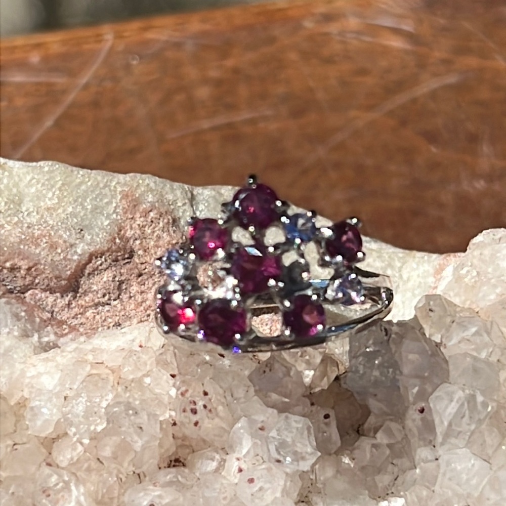RHODOLITE & TANZANITE 925 STERLING SILVER RING, SIZE 8.75